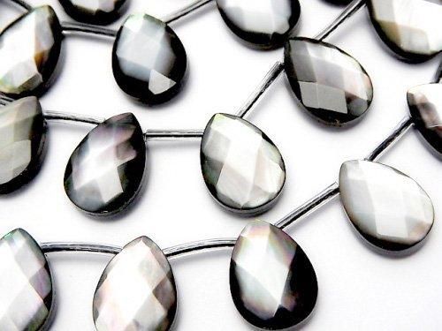 高品質ブラックシェル(黒蝶貝)AAA ペアシェイプカット14×10×5mm 半連/1連(約38cm)の画像