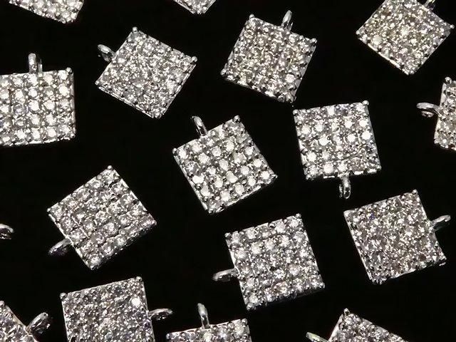 メタルパーツ CZ付きチャーム スクエア6×6mm シルバーカラー 3個の画像