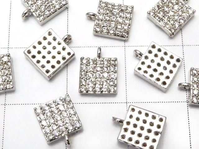 メタルパーツ CZ付きチャーム スクエア6×6mm シルバーカラー 3個 サムネイル2