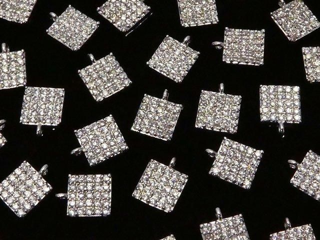 メタルパーツ CZ付きチャーム スクエア6×6mm シルバーカラー 3個 サムネイル3