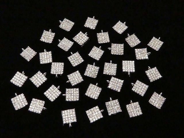 メタルパーツ CZ付きチャーム スクエア6×6mm シルバーカラー 3個 サムネイル4