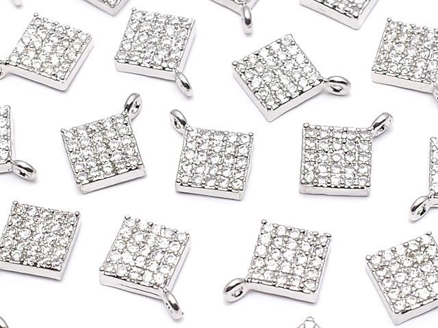 メタルパーツ CZ付きチャーム ダイヤ8×8mm シルバーカラー 3個の画像