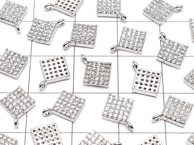 メタルパーツ CZ付きチャーム ダイヤ8×8mm シルバーカラー 3個 サムネイル3