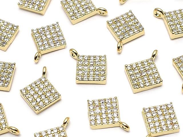 メタルパーツ CZ付きチャーム ダイヤ8×8mm ゴールドカラー 3個の画像