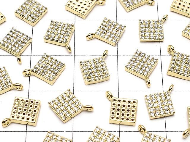 メタルパーツ CZ付きチャーム ダイヤ8×8mm ゴールドカラー 3個 サムネイル3