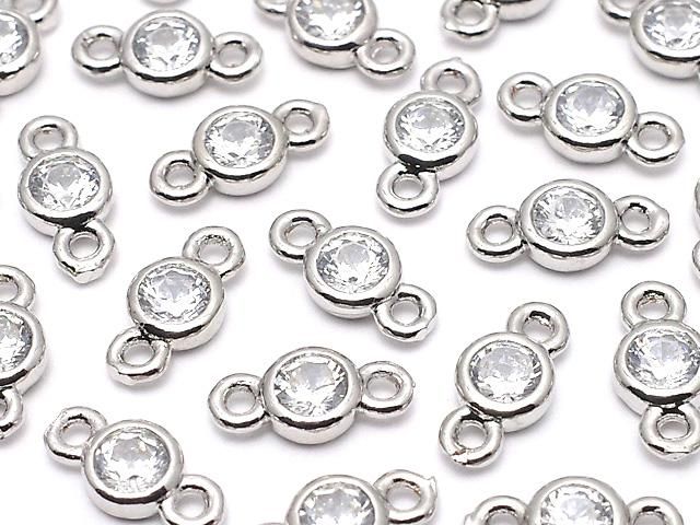 メタルパーツ CZラウンドファセットカット付きチャーム 両カン8×4×2mm シルバーカラー 5個の画像