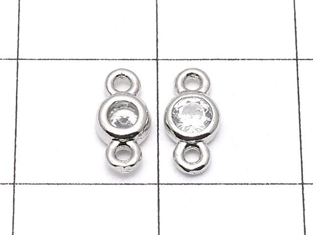 メタルパーツ CZラウンドファセットカット付きチャーム 両カン8×4×2mm シルバーカラー 5個 サムネイル2