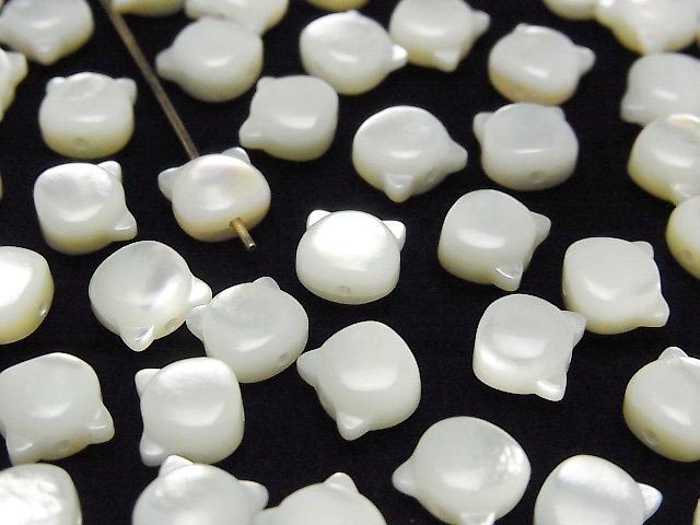 【動画】ホワイトシェル(白蝶貝)AAA 猫モチーフ7×6.5mm 【貫通穴】 1個 サムネイル3