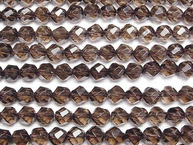 【素晴らしい輝き】スモーキークォーツAAA 4面ツイスト×多面ラウンドカット8mm 半連/1連(約37cm) サムネイル3