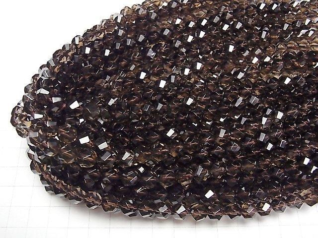 【素晴らしい輝き】スモーキークォーツAAA 4面ツイスト×多面ラウンドカット8mm 半連/1連(約37cm) サムネイル4