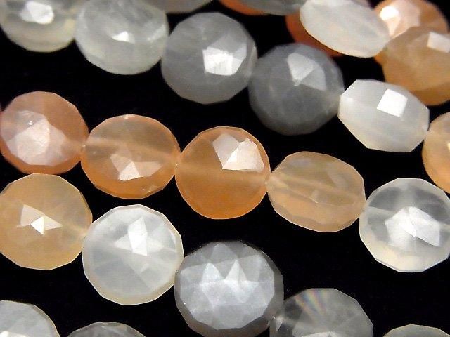 【動画】宝石質マルチムーンストーンAA++ コインカット 1連(約18cm)の画像