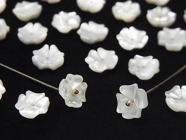 【動画】高品質ホワイトシェル(白蝶貝)AAA フラワー 【6mm】【8mm】【10mm】 中央穴 4枚の画像