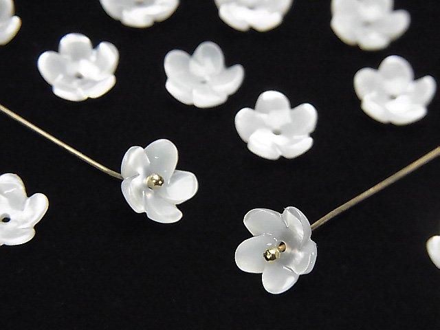 【動画】高品質ホワイトシェル(白蝶貝)AAA 立体フラワー 【6mm】【8mm】【10mm】 中央穴 4枚の画像