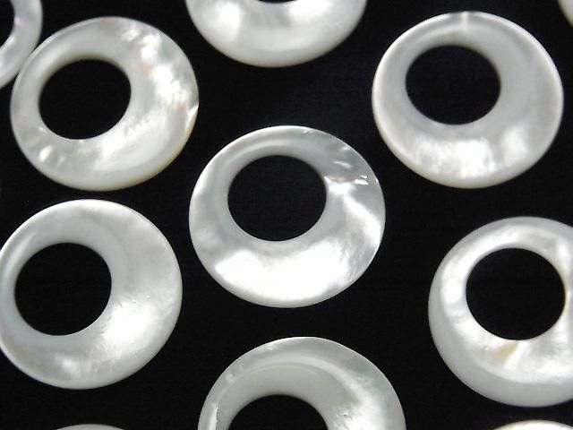 【動画】高品質ホワイトシェル(白蝶貝)AAA コイン(ドーナツ)【15mm】【20mm】【25mm】【30mm】【35mm】 1枚の画像