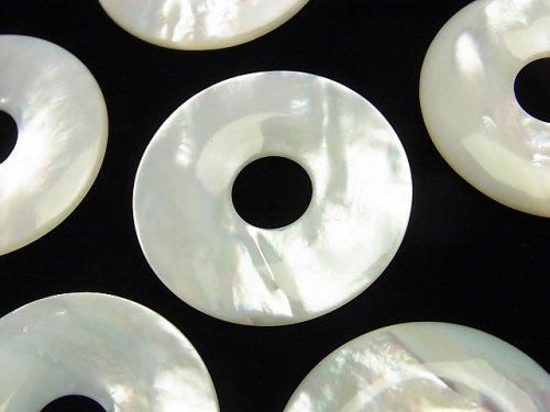 高品質ホワイトシェル(白蝶貝)AAA コイン(ドーナツ中心穴)15mm~35mm 1枚の画像
