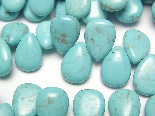 【動画】マグネサイトターコイズ ペアシェイプ14×10mm 1連(約30cm)の画像