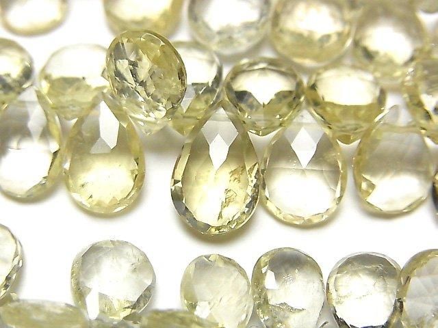 【動画】宝石質ヘリオドールAAA- ペアシェイプ ブリオレットカット 半連/1連(約15cm)の画像