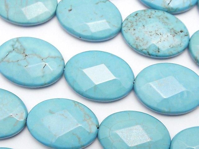【動画】マグネサイトターコイズ オーバルカット25×18mm 1連(約37cm)の画像