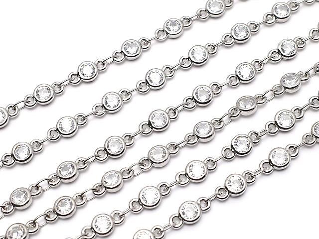 メタルパーツ CZラウンドファセットカット付きチェーン シルバーカラー 10cmの画像