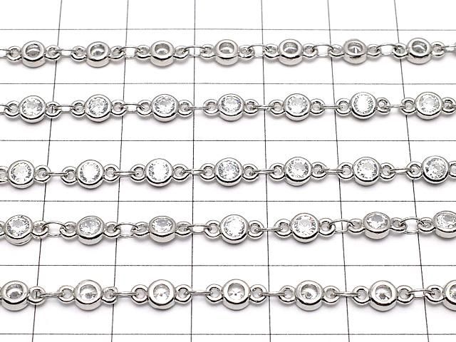 メタルパーツ CZラウンドファセットカット付きチェーン シルバーカラー 10cm サムネイル3