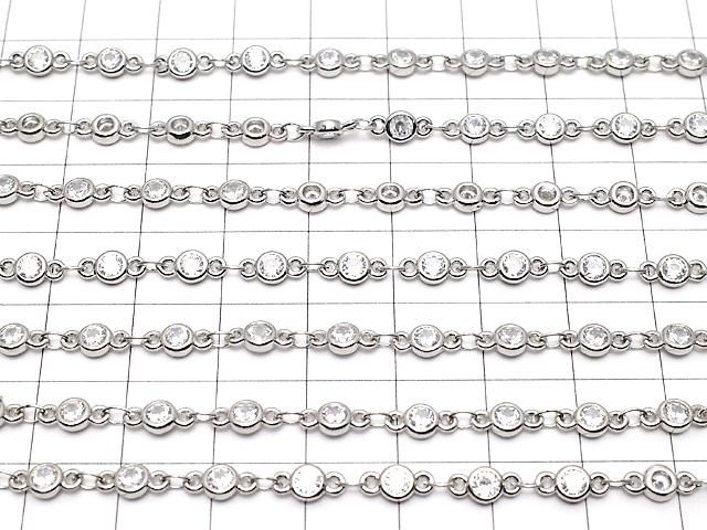 メタルパーツ CZラウンドファセットカット付きチェーン シルバーカラー 10cm サムネイル4