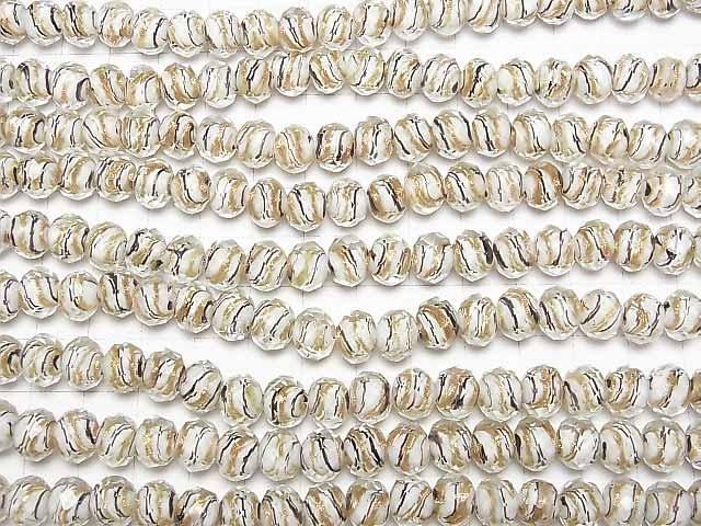 【動画】とんぼ玉 ボタンカット10×10×7mm ゴールド&ブラックライン入り 【ホワイト】 半連/1連(約36cm) サムネイル3