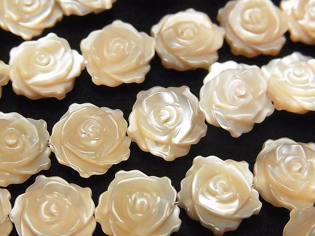 マザーオブパールAAA ベージュ 薔薇(ローズ)12mm 1/4連~1連(約32cm)の画像