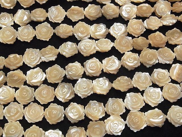 マザーオブパールAAA ベージュ 薔薇(ローズ)12mm 1/4連~1連(約32cm) サムネイル3