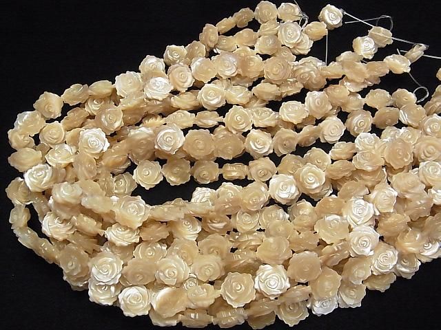 マザーオブパールAAA ベージュ 薔薇(ローズ)12mm 1/4連~1連(約32cm) サムネイル4