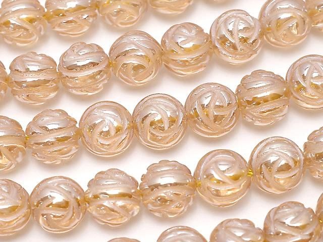 シャンパンカラークォーツ ラウンドローズ(薔薇)カット8mm 半連/1連(約37cm)の画像