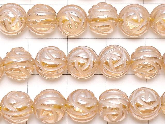 シャンパンカラークォーツ ラウンドローズ(薔薇)カット8mm 半連/1連(約37cm) サムネイル2