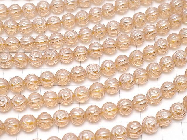 シャンパンカラークォーツ ラウンドローズ(薔薇)カット8mm 半連/1連(約37cm) サムネイル3