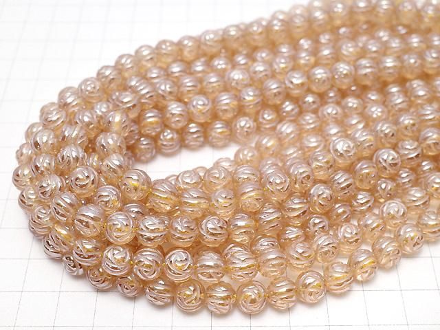 シャンパンカラークォーツ ラウンドローズ(薔薇)カット8mm 半連/1連(約37cm) サムネイル4