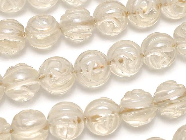 シャンパンカラークォーツ ラウンドローズ(薔薇)カット10mm(~9mm) 半連/1連(約36cm)の画像