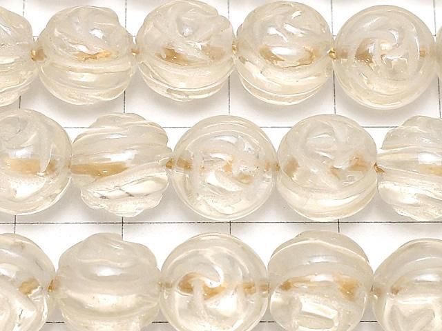 シャンパンカラークォーツ ラウンドローズ(薔薇)カット10mm(~9mm) 半連/1連(約36cm) サムネイル2