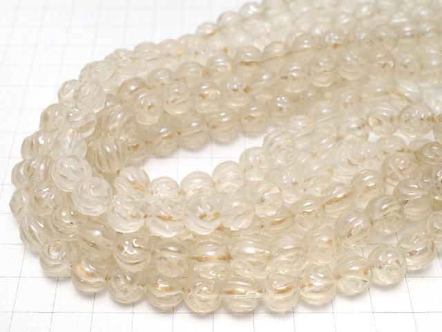 シャンパンカラークォーツ ラウンドローズ(薔薇)カット10mm(~9mm) 半連/1連(約36cm) サムネイル4