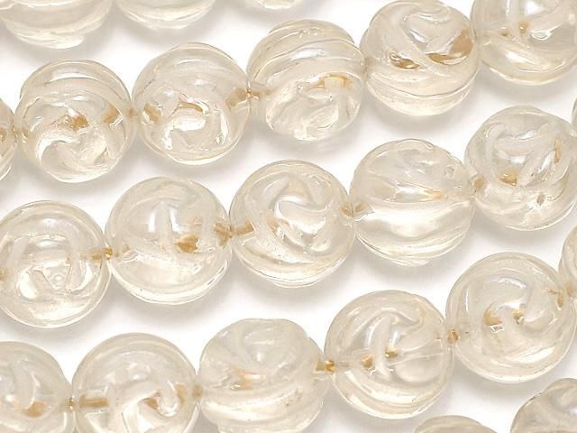 シャンパンカラークォーツ ラウンドローズ(薔薇)カット12mm 半連/1連(約36cm)の画像