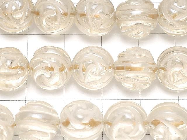 シャンパンカラークォーツ ラウンドローズ(薔薇)カット12mm 半連/1連(約36cm) サムネイル2