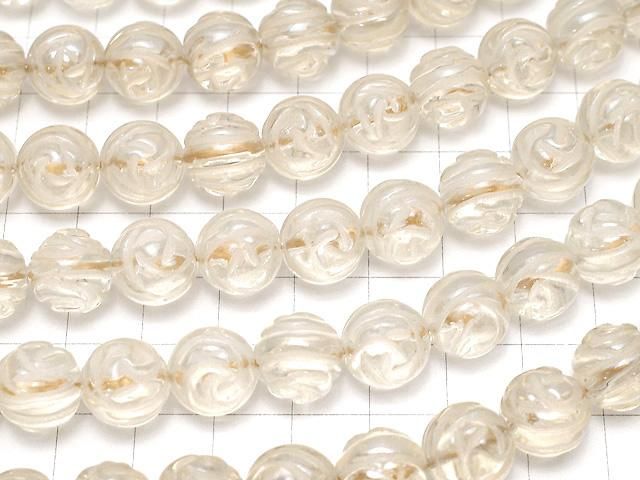 シャンパンカラークォーツ ラウンドローズ(薔薇)カット12mm 半連/1連(約36cm) サムネイル3