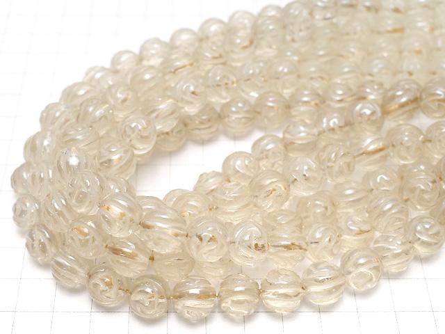 シャンパンカラークォーツ ラウンドローズ(薔薇)カット12mm 半連/1連(約36cm) サムネイル4
