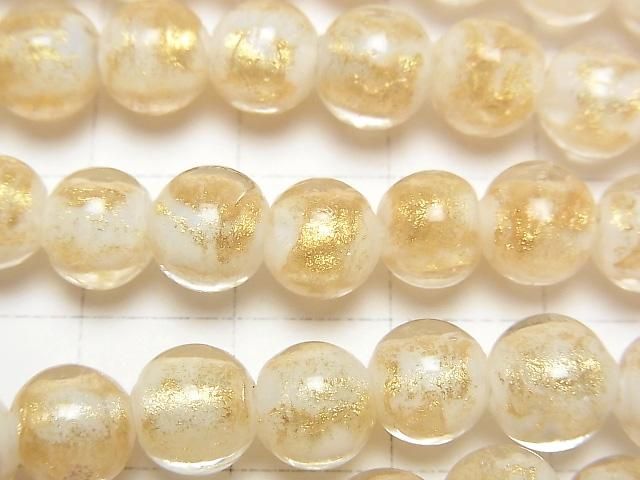 とんぼ玉 ラウンド8mm 【金粉×ホワイト】 1連(約24cm) サムネイル2