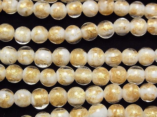 とんぼ玉 ラウンド8mm 【金粉×ホワイト】 1連(約24cm) サムネイル3