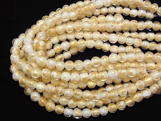 とんぼ玉 ラウンド8mm 【金粉×ホワイト】 1連(約24cm) サムネイル4