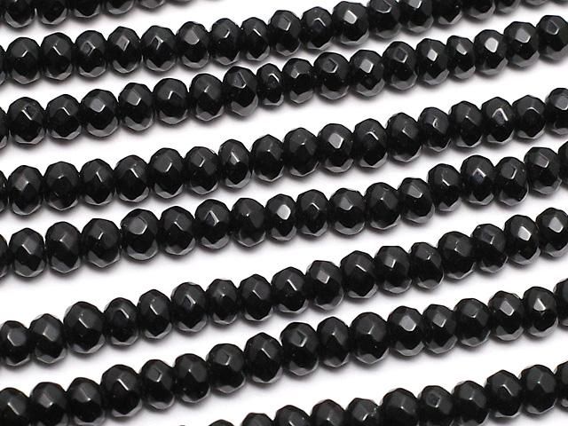 ブラックカラージェード ボタンカット3×3×2mm 1連(約35cm)の画像