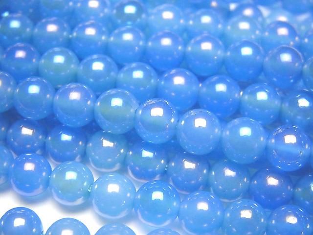 【動画】フラッシュ・ブルーカラーカルセドニー ラウンド6mm 1連(約37cm)の画像
