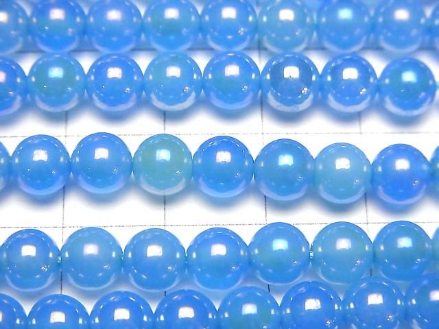 【動画】フラッシュ・ブルーカラーカルセドニー ラウンド6mm 1連(約37cm) サムネイル2
