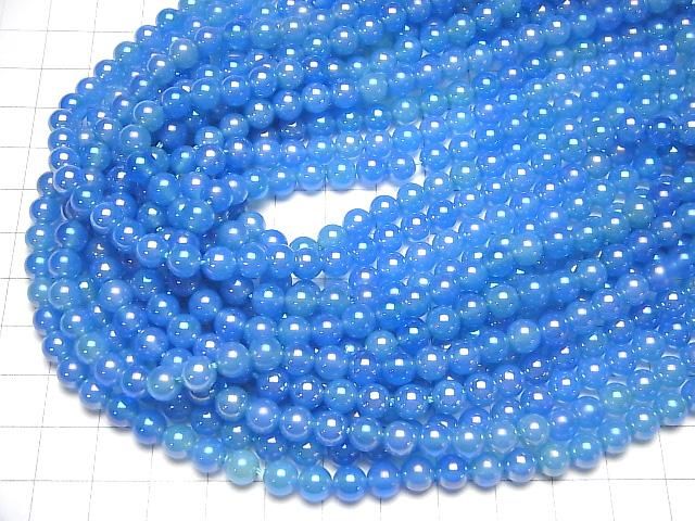 【動画】フラッシュ・ブルーカラーカルセドニー ラウンド6mm 1連(約37cm) サムネイル4