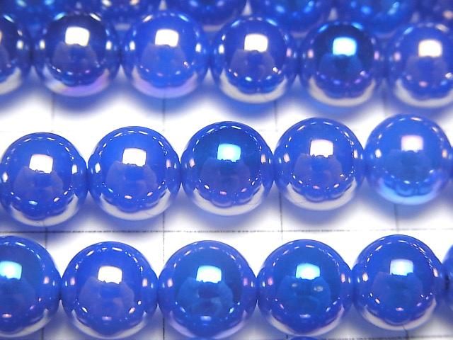【動画】フラッシュ・ブルーカラーカルセドニー ラウンド8mm 1連(約38cm) サムネイル2