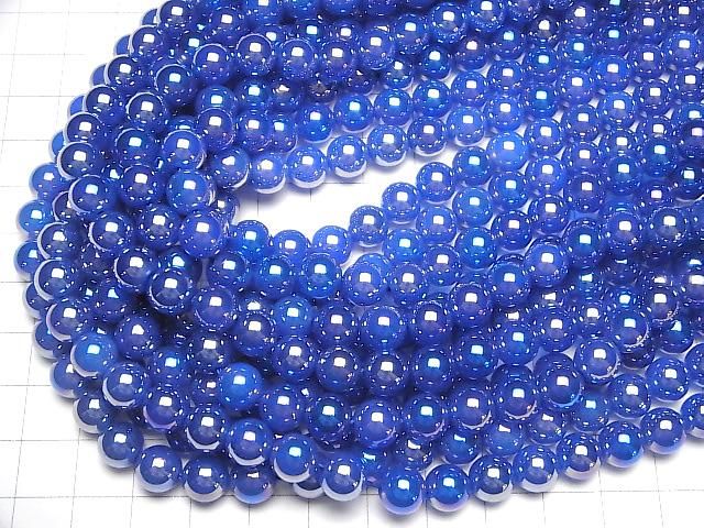 【動画】フラッシュ・ブルーカラーカルセドニー ラウンド8mm 1連(約38cm) サムネイル4