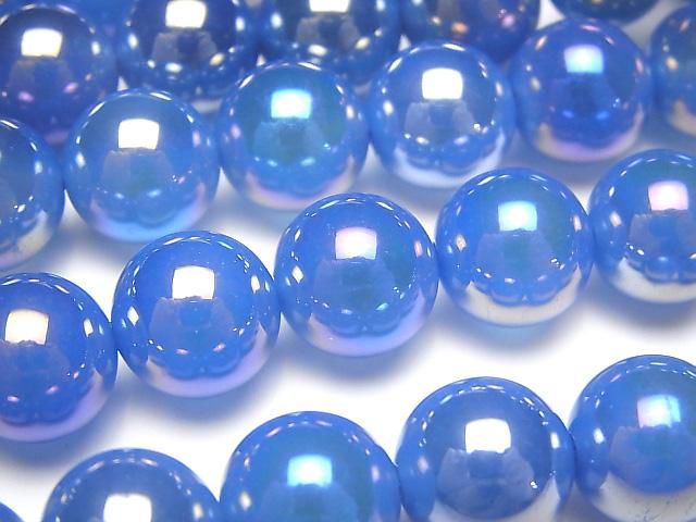 【動画】フラッシュ・ブルーカラーカルセドニー ラウンド12mm 半連/1連(約35cm)の画像